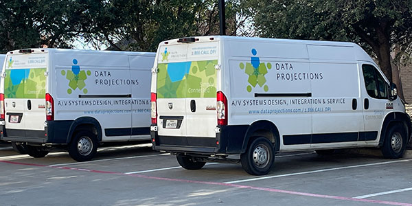 Data Projections vans ready to move out to install AV equipment