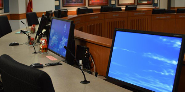 Creston monitors set up in a municipal courtroom