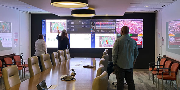 A boardroom set up for conferencing using AVaaS equipment from Data Projections