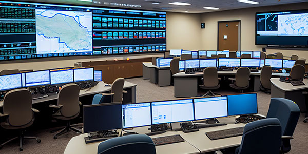 A command center populated with state-of-the-art monitors from Data Projections