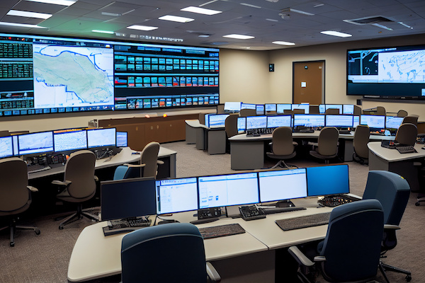 A command center populated with state-of-the-art monitors from Data Projections