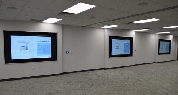 Three brand new large monitors in Aviall's new training room