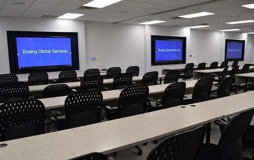 The newly completed Aviall training room with advanced AV technology from Data Projections
